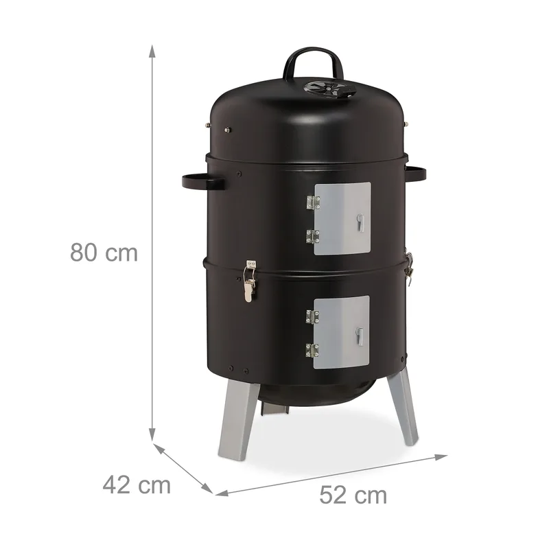 Ahumador vertical tipo barril Relaxdays 3 en 1 de 80 cm con termómetro: medidas y dimensiones