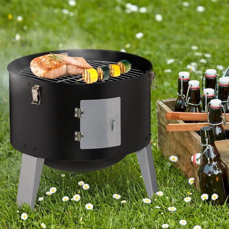 Ahumador vertical tipo barril Relaxdays 3 en 1 de 80 cm con termómetro: detalle de la parrilla