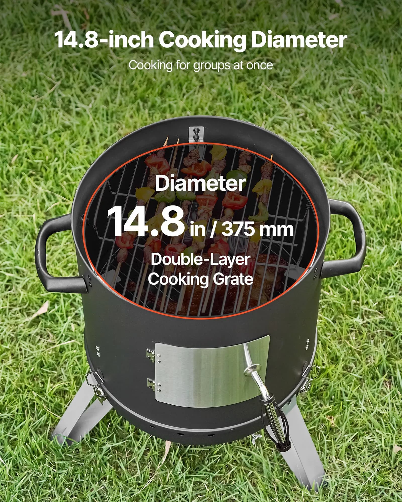 Ahumador vertical de carbón Vevor 40 cm con 2 parrillas y termómetro: detalle de la parrilla