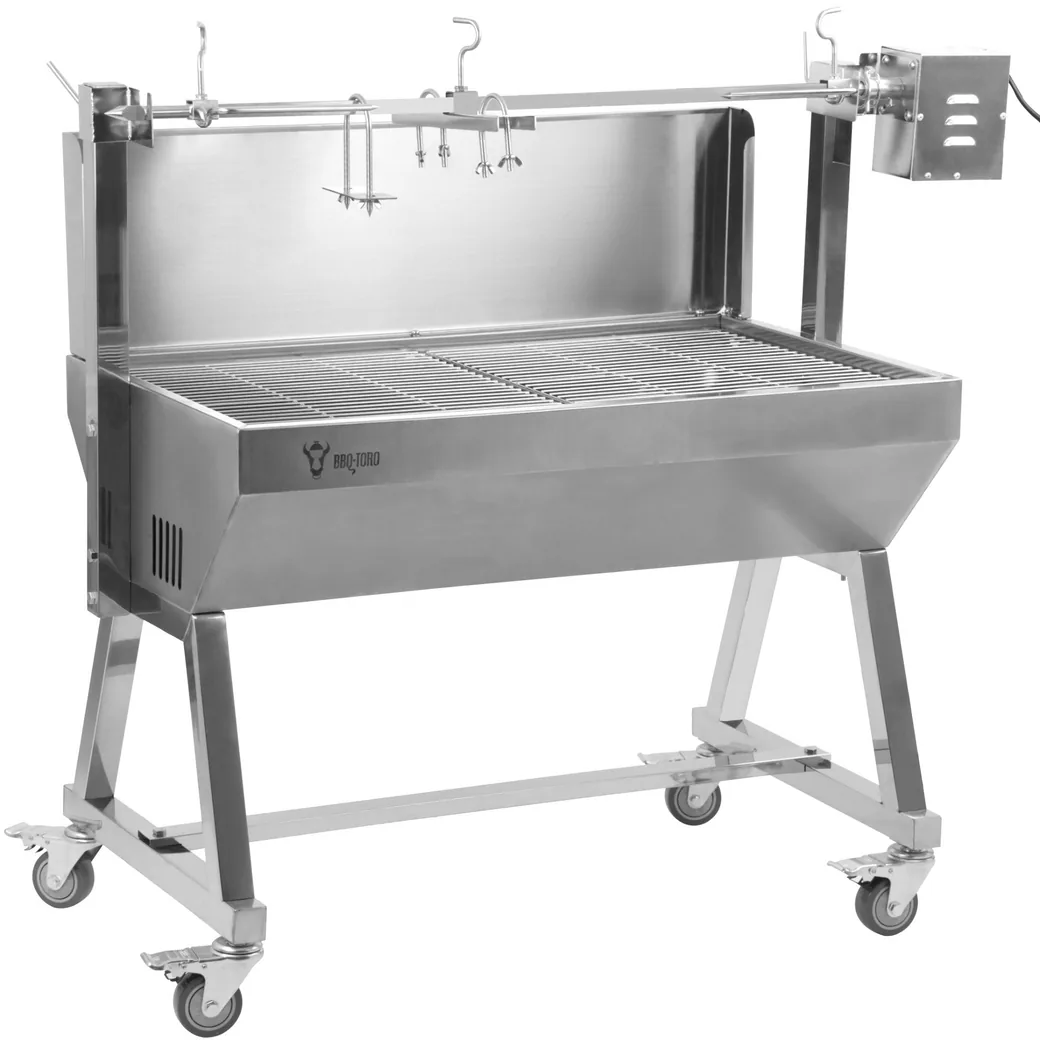 Asador de cochinillo con espetón y motor BBQ-Toro inox 60 kg — asador de cochinillo