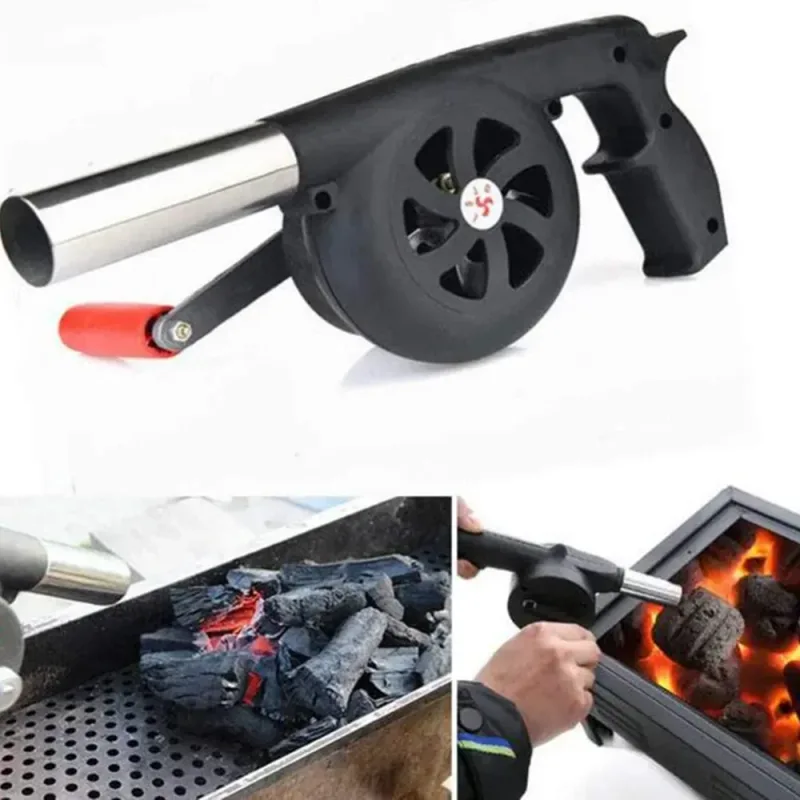 Avivador de brasas manual de manivela con tubo de acero inoxidable — encender barbacoa carbón sin pastillas