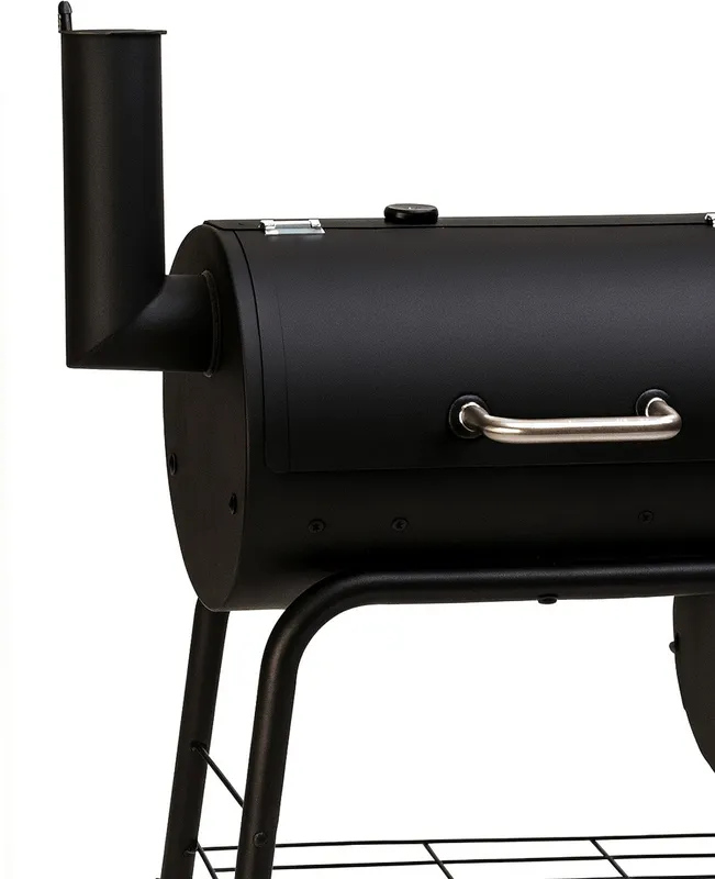 Barbacoa ahumadora de barril JARDIN202 Miami 114 cm con chimenea: la chimenea de salida de humos sobre la cámara principal