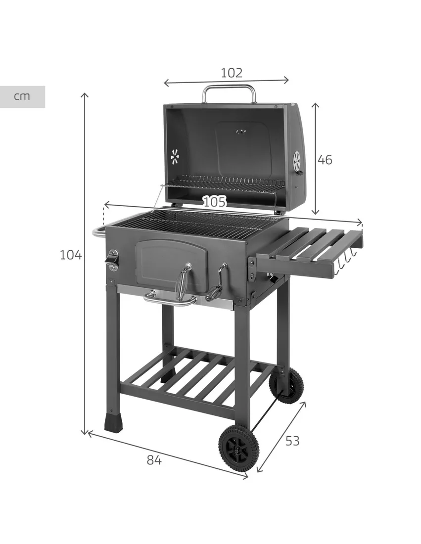 Barbacoa de carbón Aktive con ahumador y brasa regulable 102 cm: medidas y dimensiones