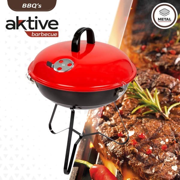 Barbacoa de carbón redonda con tapa Aktive 36 cm — barbacoa de carbón