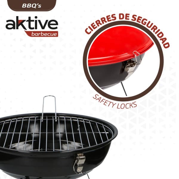 Barbacoa de carbón redonda con tapa Aktive 36 cm — barbacoa de carbón