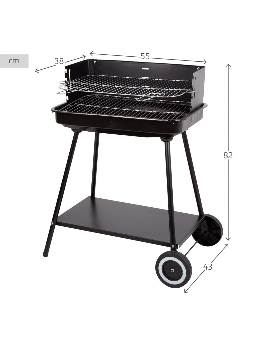 Barbacoa de carbón Aktive con parrilla regulable en 4 alturas 55 cm: medidas y dimensiones