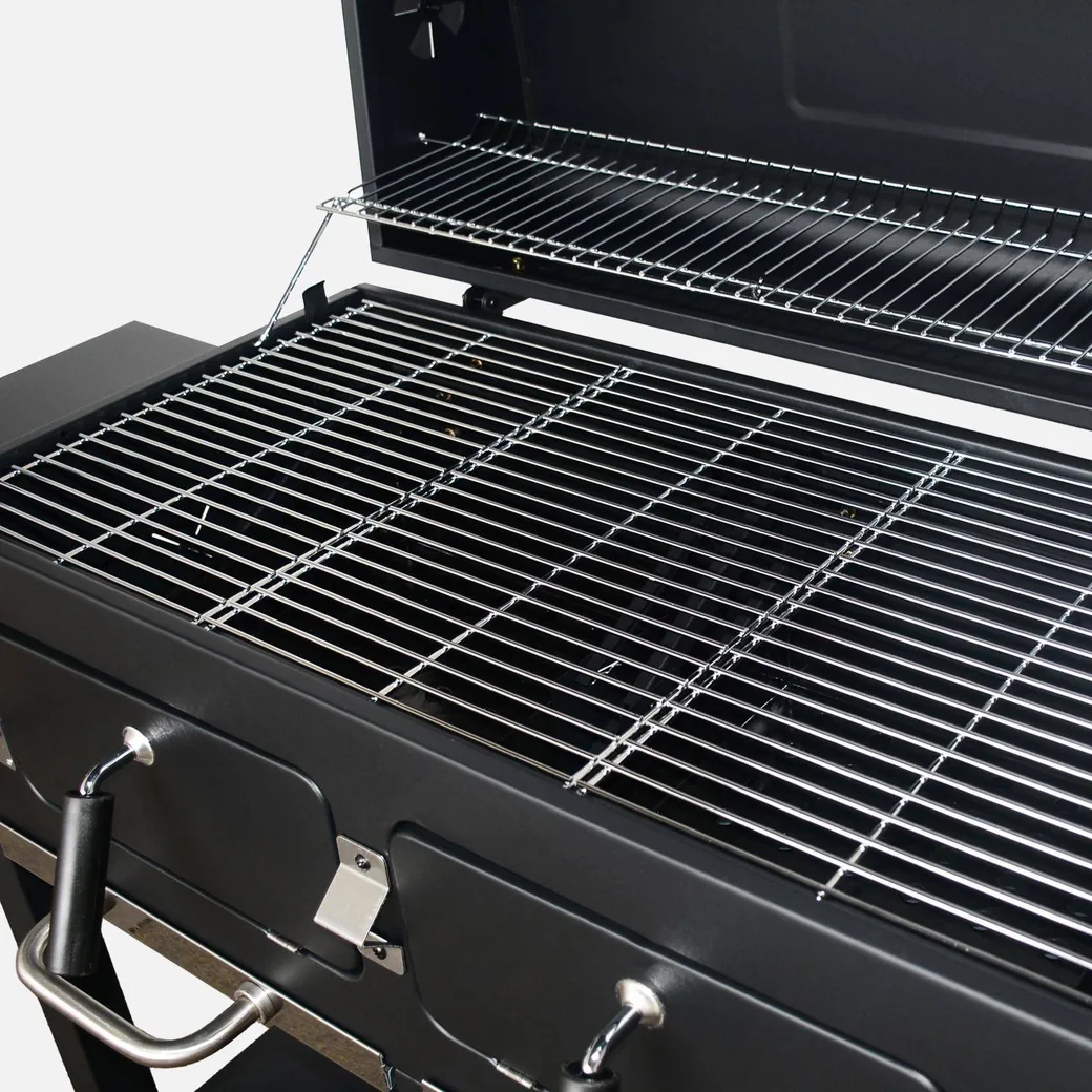 Barbacoa de carbón Bernard XL 84,5 x 42 cm con tapa y termómetro: detalle de la parrilla