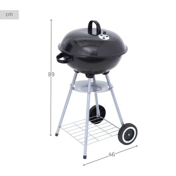Barbacoa de carbón portátil con dos parrillas Aktive 46 cm: medidas y dimensiones