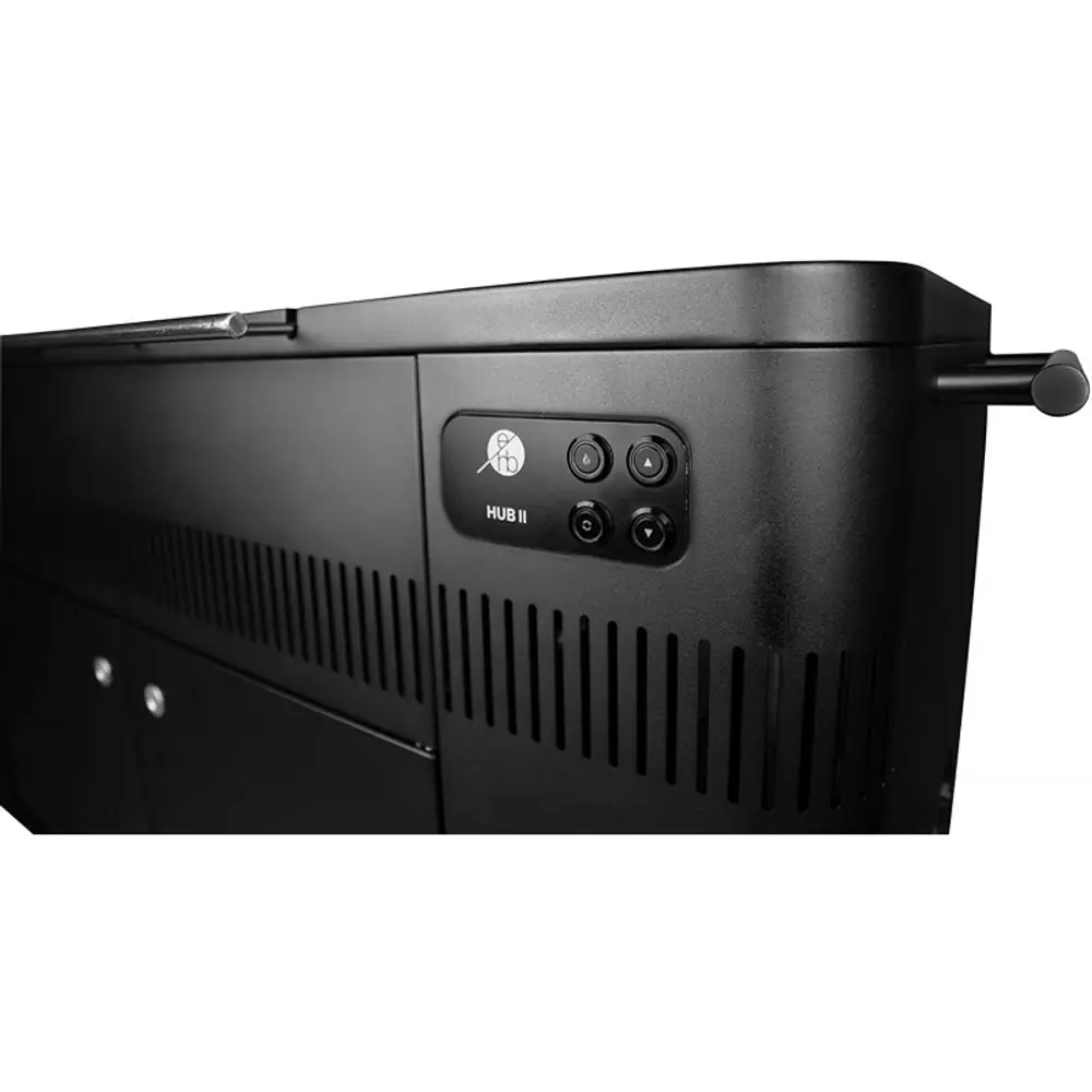 Barbacoa de carbón Everdure HUB II con encendido eléctrico y rustidor: vista lateral