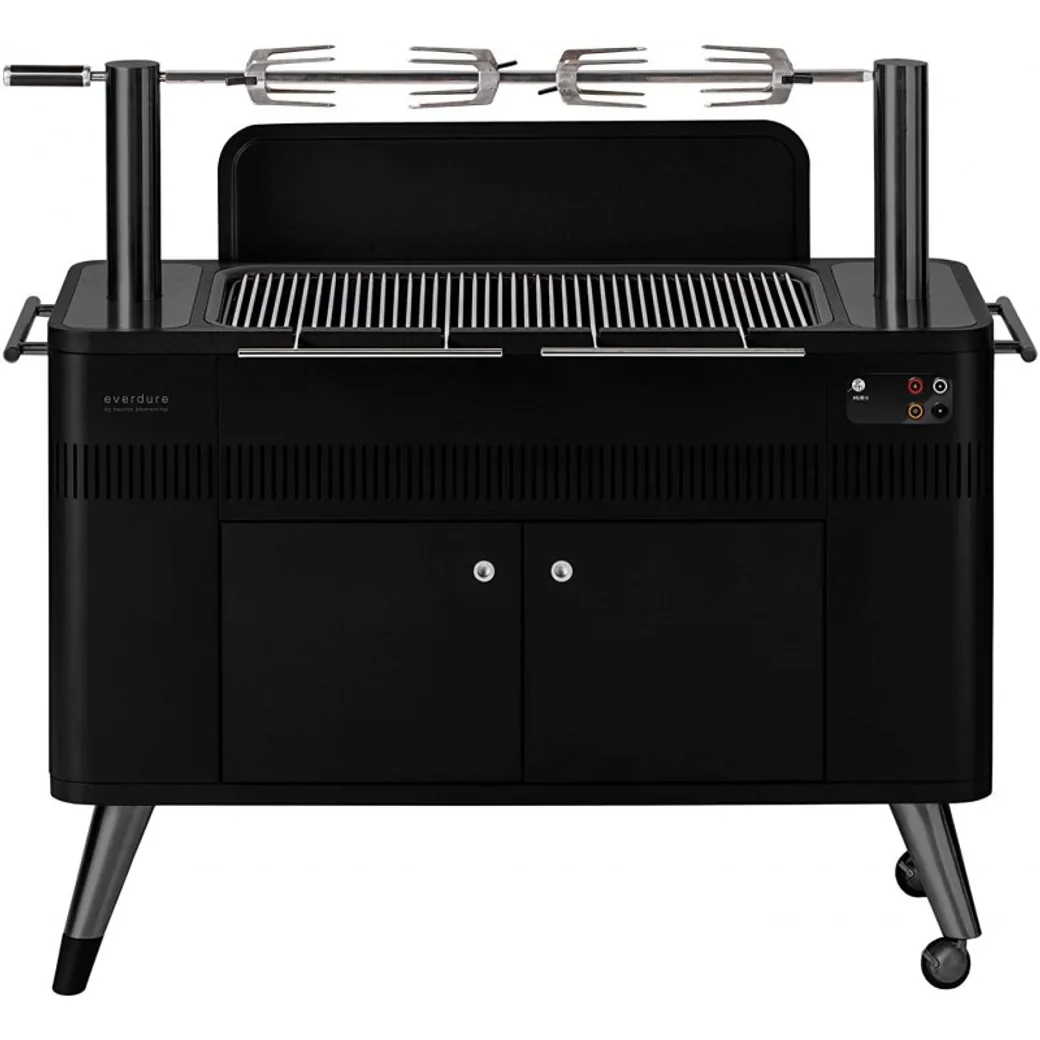 Barbacoa de carbón Everdure HUB II con encendido eléctrico y rustidor — barbacoa de carbón con rustidor