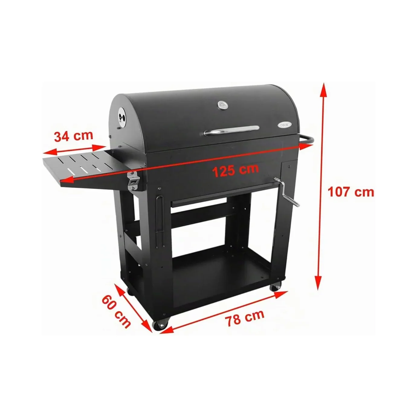 Barbacoa ahumadora de carbón Imor Ronda V20 con parrilla calentadora: medidas y dimensiones