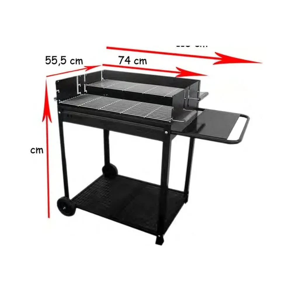 Barbacoa de carbón Imor XL con doble parrilla cromada 74 x 55 cm: medidas y dimensiones