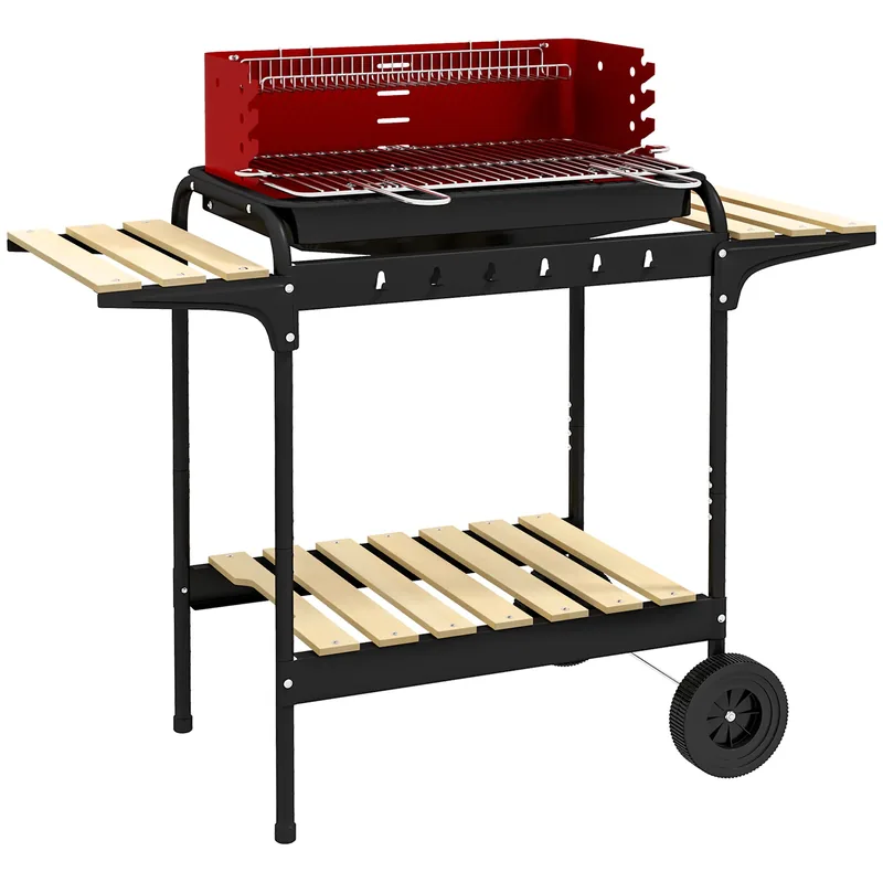 Barbacoa de carbón Outsunny con parrilla ajustable y 6 ganchos 103 cm — barbacoa de carbón