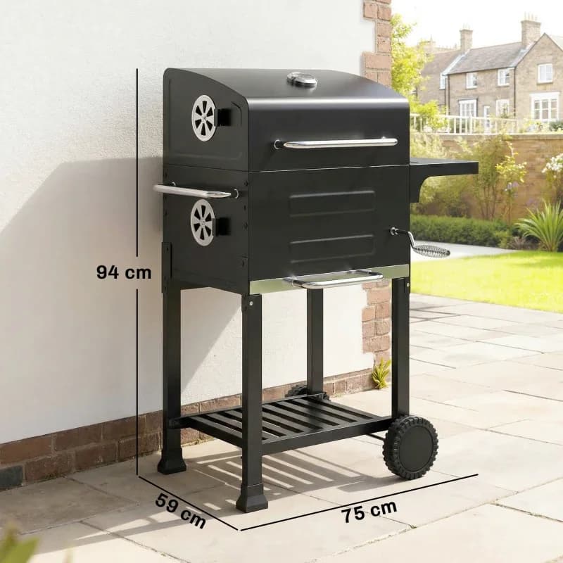 Barbacoa de carbón Outsunny tipo barril 75 cm con parrillas inox 304: medidas y dimensiones