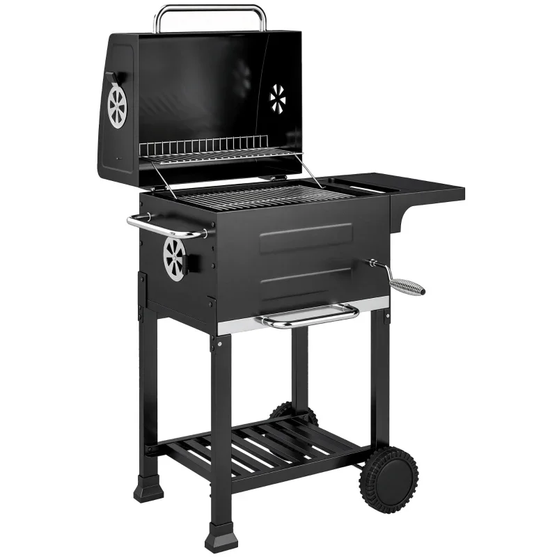 Barbacoa de carbón Outsunny tipo barril 75 cm con parrillas inox 304 — barbacoa de carbón para balcón