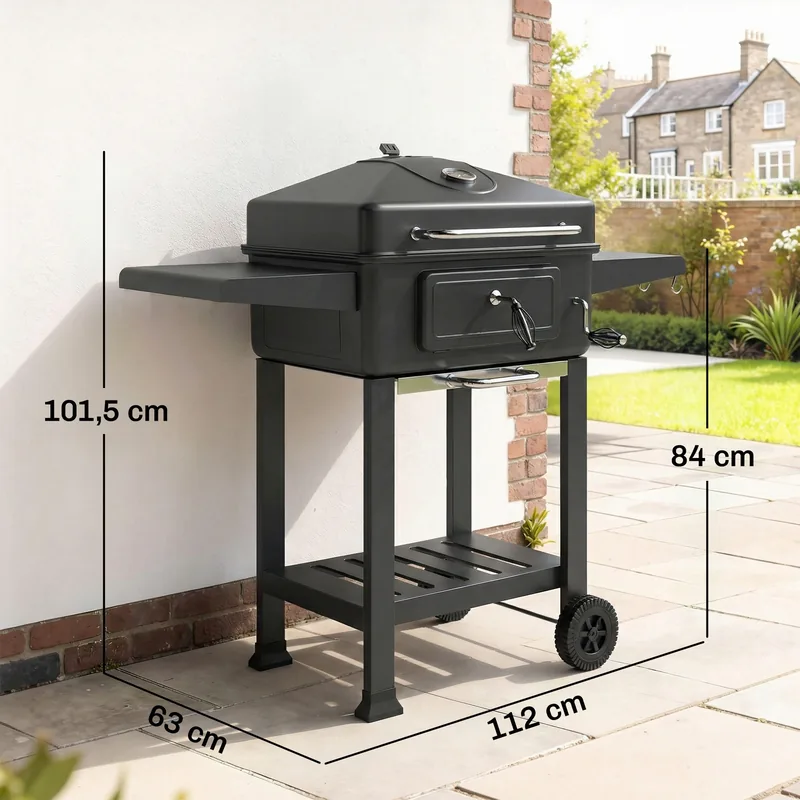 Barbacoa de carbón Outsunny con brasa a manivela y puerta frontal 112 cm — barbacoa de carbón