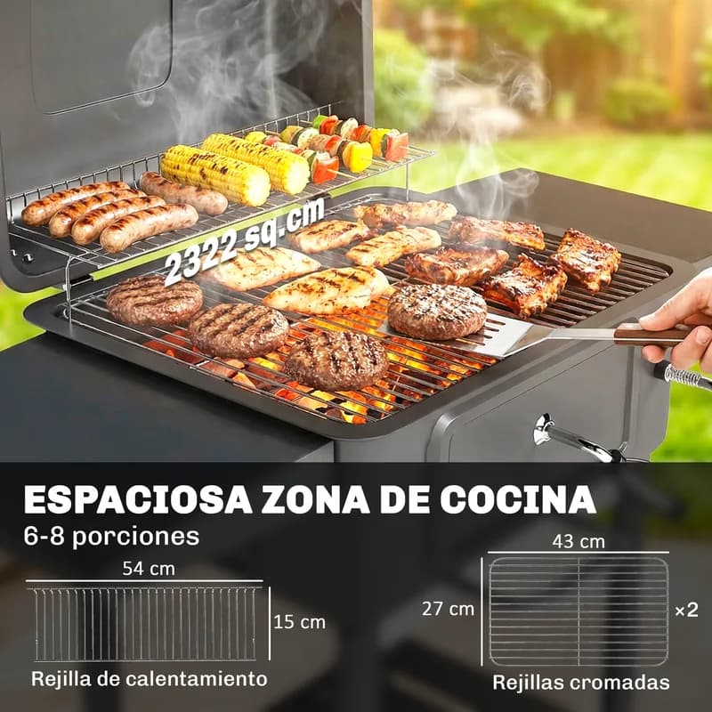 Barbacoa de carbón Outsunny con brasa a manivela y puerta frontal 112 cm — barbacoa de carbón