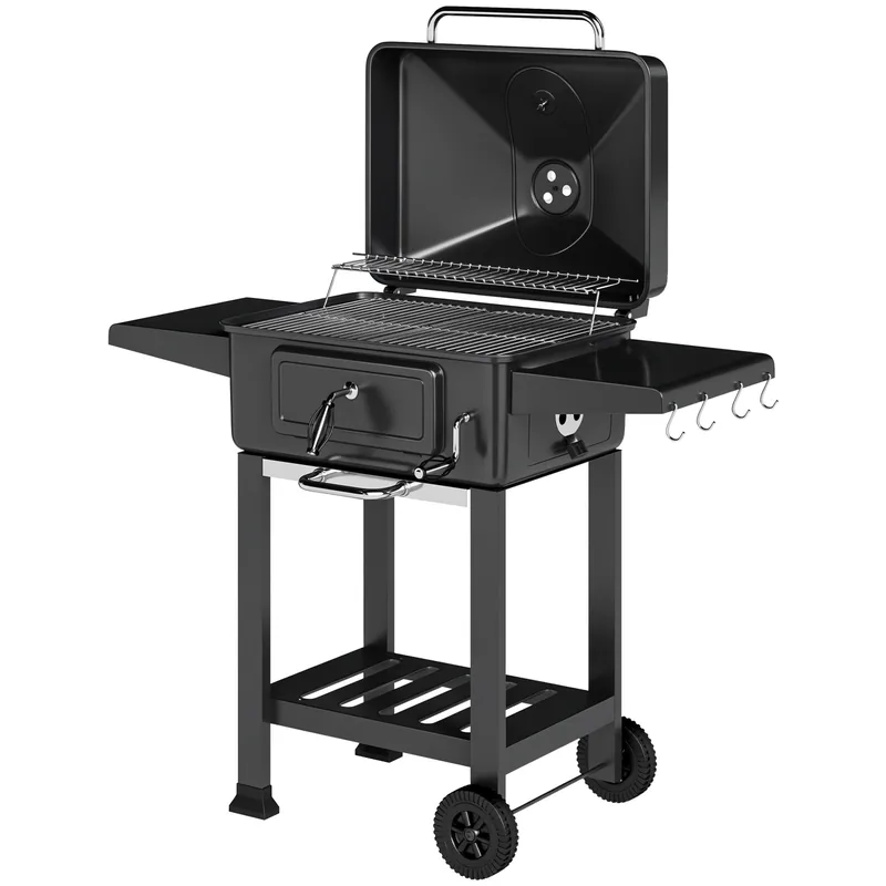 Barbacoa de carbón Outsunny con brasa a manivela y puerta frontal 112 cm — barbacoa de carbón