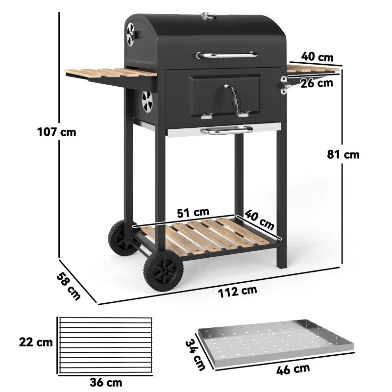 Barbacoa de carbón Outsunny 112 cm con brasa regulable y tapa: medidas y dimensiones