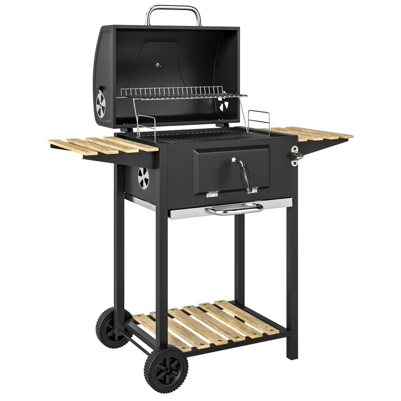 Barbacoa de carbón Outsunny 112 cm con brasa regulable y tapa