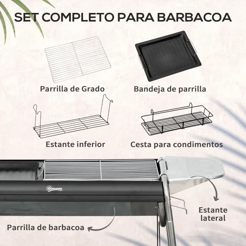 Barbacoa de carbón Outsunny 107 cm con parrilla y plancha desmontable: todas las piezas que trae el conjunto
