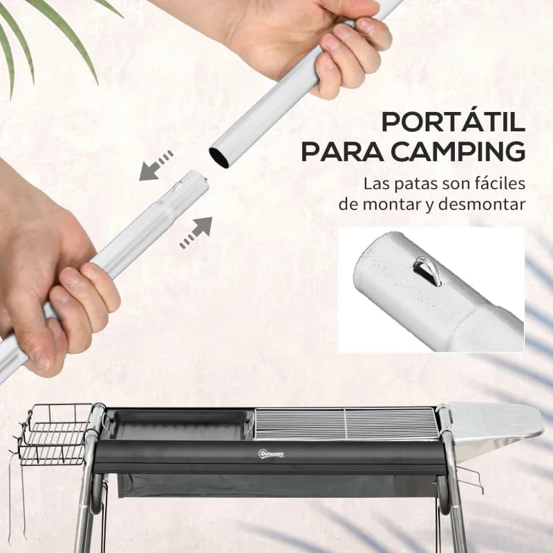 Barbacoa de carbón Outsunny 107 cm con parrilla y plancha desmontable: las patas desmontándose para transportarla