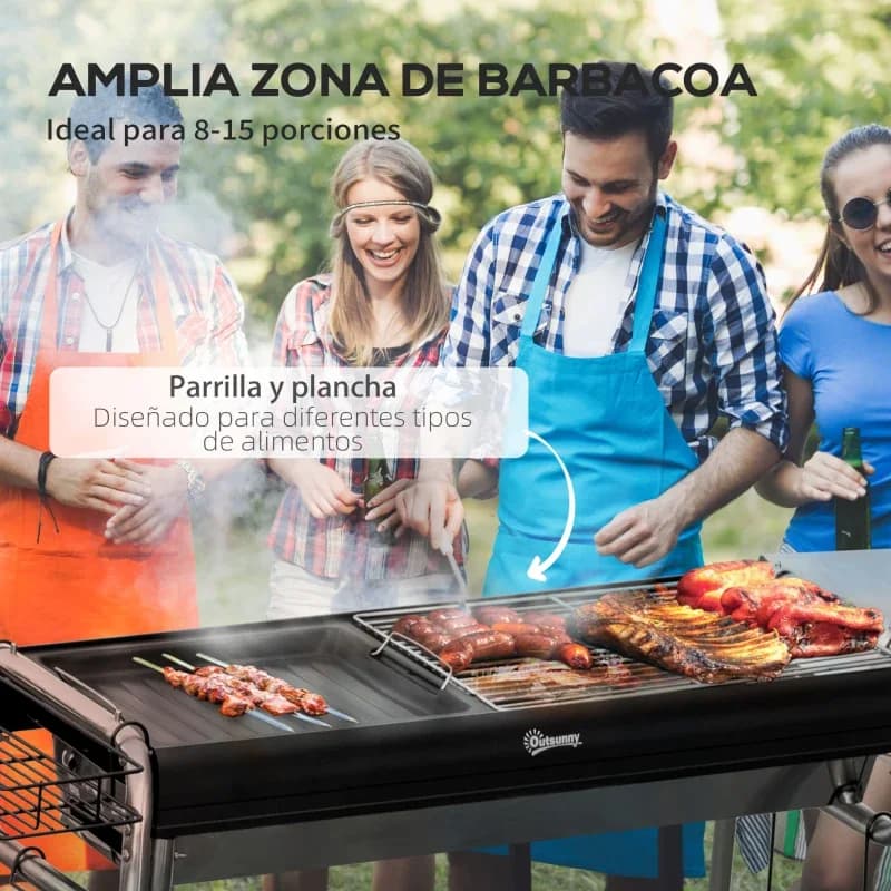 Barbacoa de carbón Outsunny 107 cm con parrilla y plancha desmontable: detalle de la parrilla