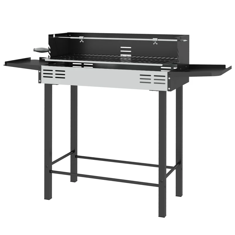 Barbacoa de carbón Outsunny 118 cm con asador de manivela y paravientos — asador de pollos a la brasa