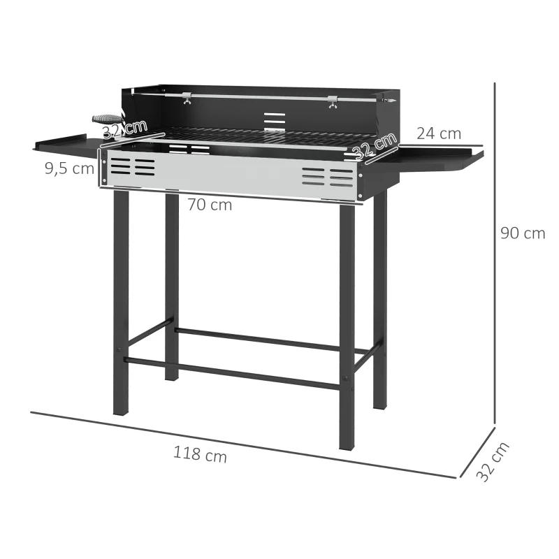 Barbacoa de carbón Outsunny 118 cm con asador de manivela y paravientos: medidas y dimensiones