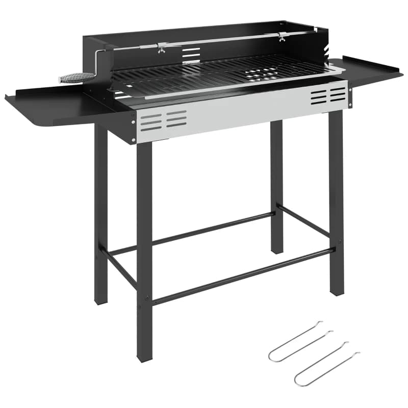 Barbacoa de carbón Outsunny 118 cm con asador de manivela y paravientos