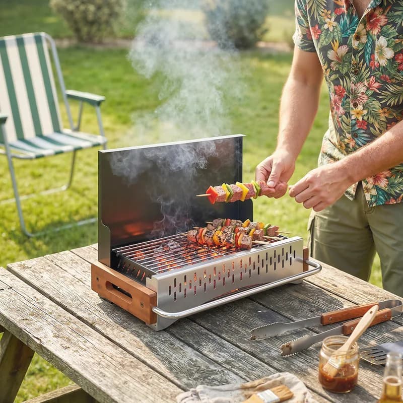 Barbacoa de carbón Outsunny plegable tipo maletín 50 cm para camping — barbacoa de carbón portátil