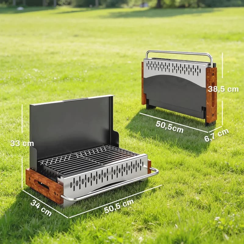 Barbacoa de carbón Outsunny plegable tipo maletín 50 cm para camping — barbacoa de carbón portátil