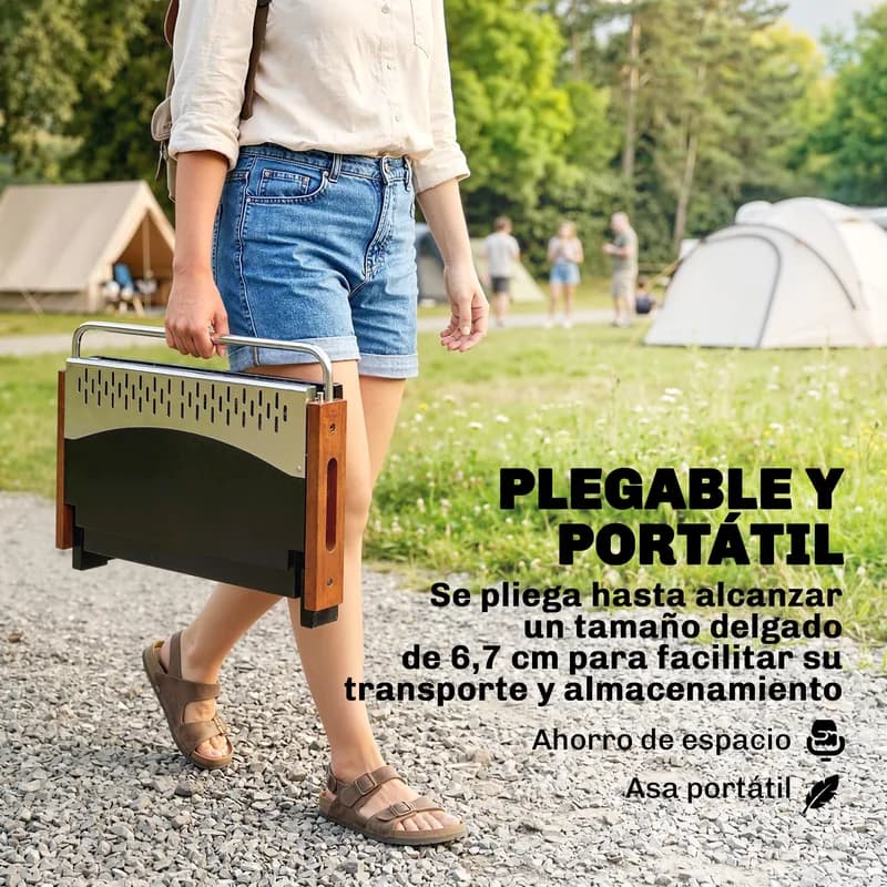 Barbacoa de carbón Outsunny plegable tipo maletín 50 cm para camping — barbacoa de carbón portátil