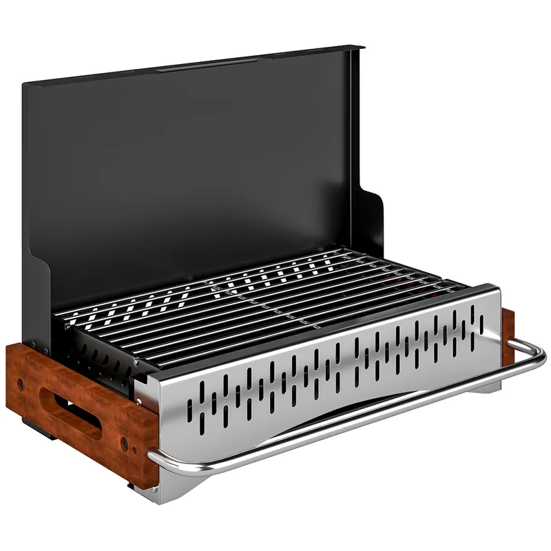 Barbacoa de carbón Outsunny plegable tipo maletín 50 cm para camping — barbacoa de carbón portátil