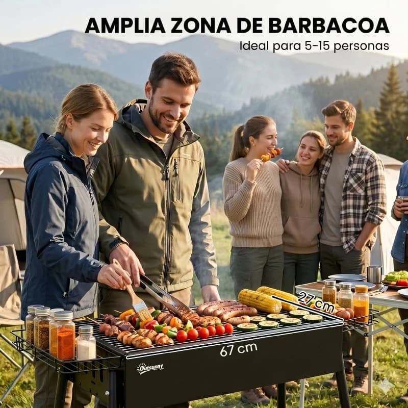 Barbacoa de carbón portátil Outsunny 94 cm con 2 parrillas de acero inoxidable — barbacoa camping desmontable