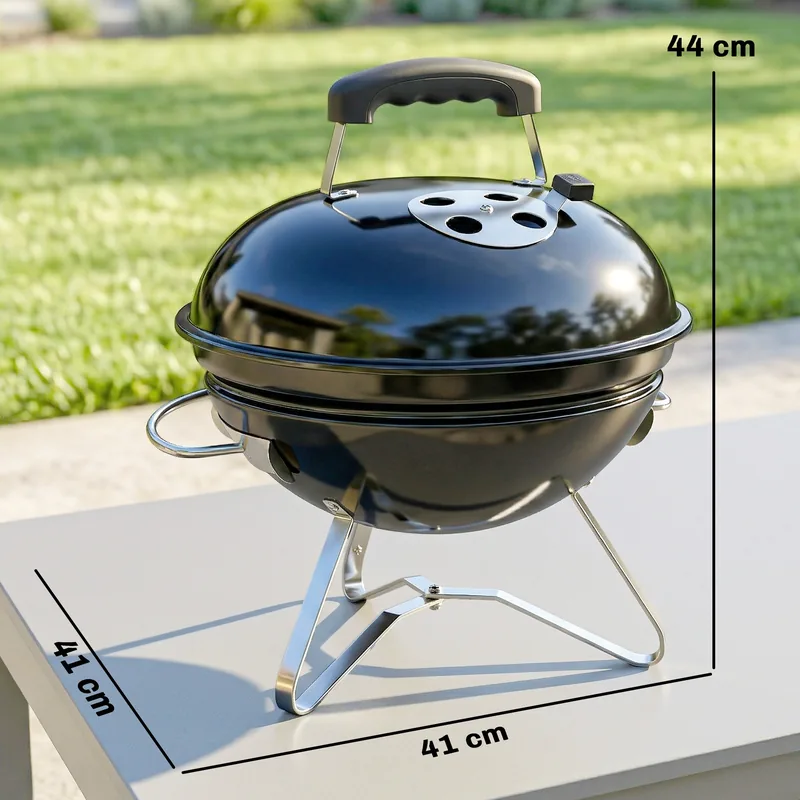 Barbacoa de carbón Outsunny redonda portátil con tapa Ø41 cm — barbacoa de carbón portátil