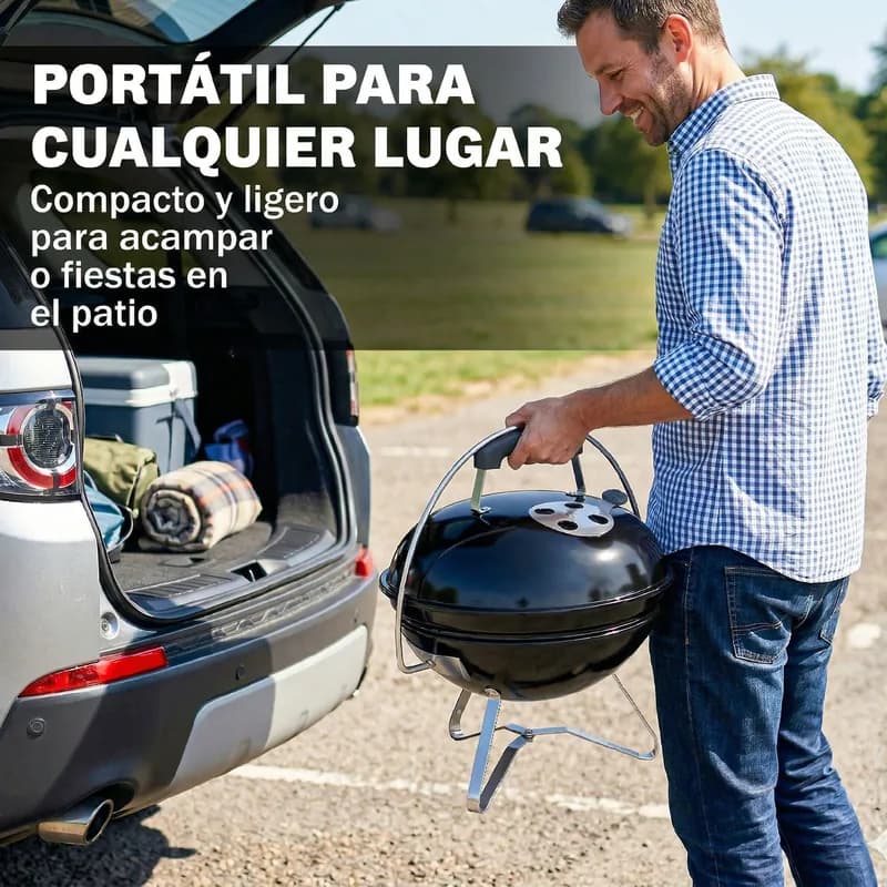 Barbacoa de carbón Outsunny redonda portátil con tapa Ø41 cm — barbacoa de carbón portátil