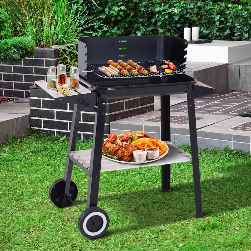 Barbacoa de carbón Outsunny con parrilla ajustable en 5 alturas 87 cm — barbacoa de carbón