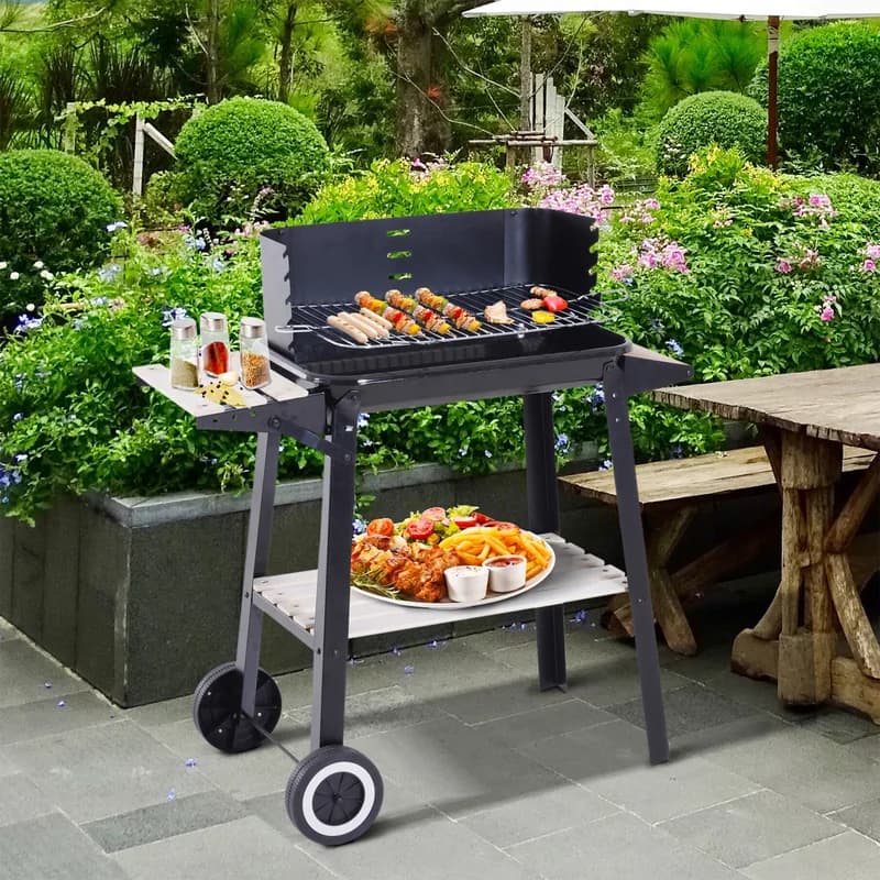 Barbacoa de carbón Outsunny con parrilla ajustable en 5 alturas 87 cm — barbacoa de carbón