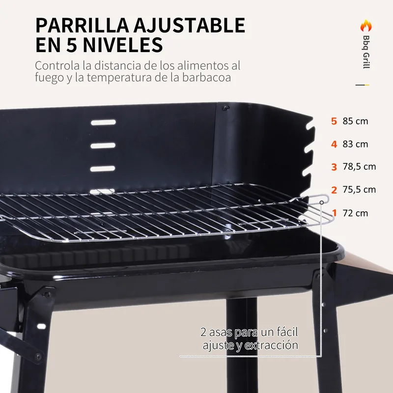 Barbacoa de carbón Outsunny con parrilla ajustable en 5 alturas 87 cm — barbacoa de carbón