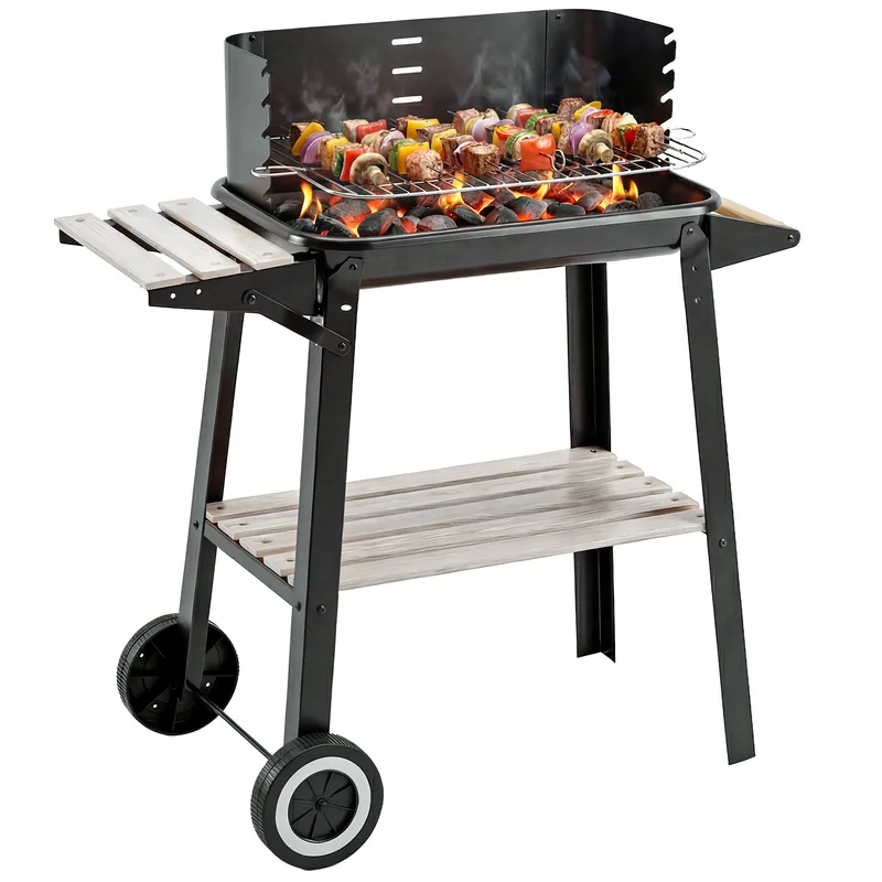 Barbacoa de carbón Outsunny con parrilla ajustable en 5 alturas 87 cm — barbacoa de carbón