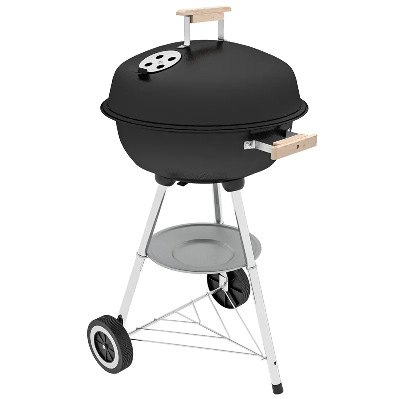 Barbacoa de carbón Outsunny esmaltada con tapa y ruedas 48 cm — barbacoa de carbón con tapa