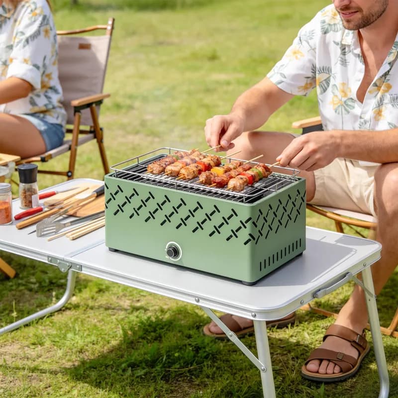 Barbacoa de carbón Outsunny de sobremesa con ventilador 45 cm — barbacoa de carbón de sobremesa