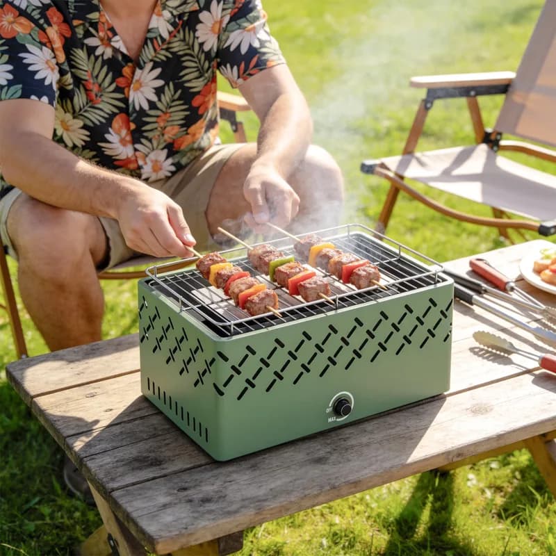 Barbacoa de carbón Outsunny de sobremesa con ventilador 45 cm — barbacoa de carbón de sobremesa