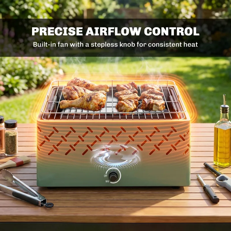 Barbacoa de carbón Outsunny de sobremesa con ventilador 45 cm — barbacoa de carbón de sobremesa