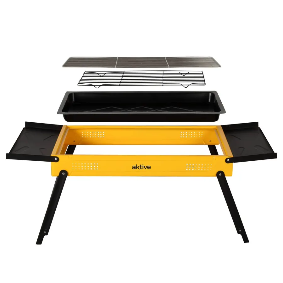 Barbacoa de carbón plegable Aktive 89x33x33 cm con bandejas laterales — barbacoa de carbón plegable