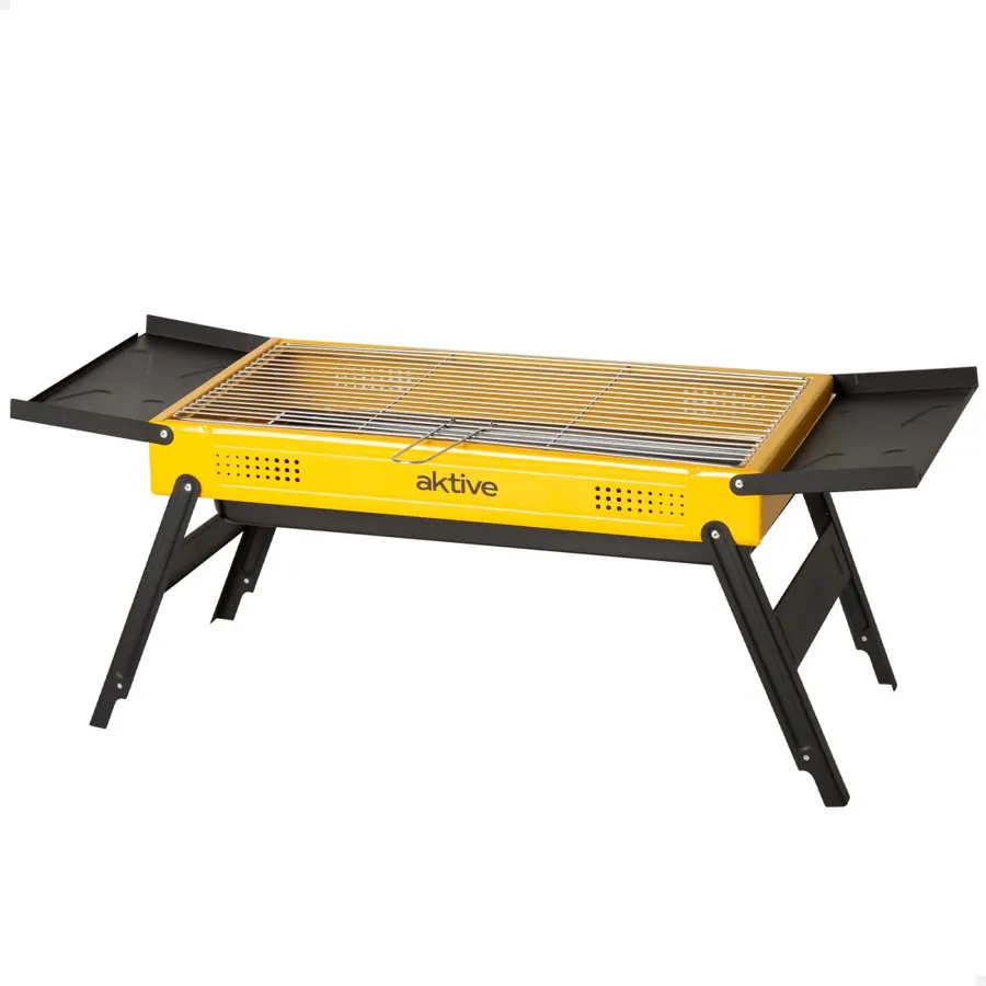 Barbacoa de carbón plegable Aktive 89x33x33 cm con bandejas laterales