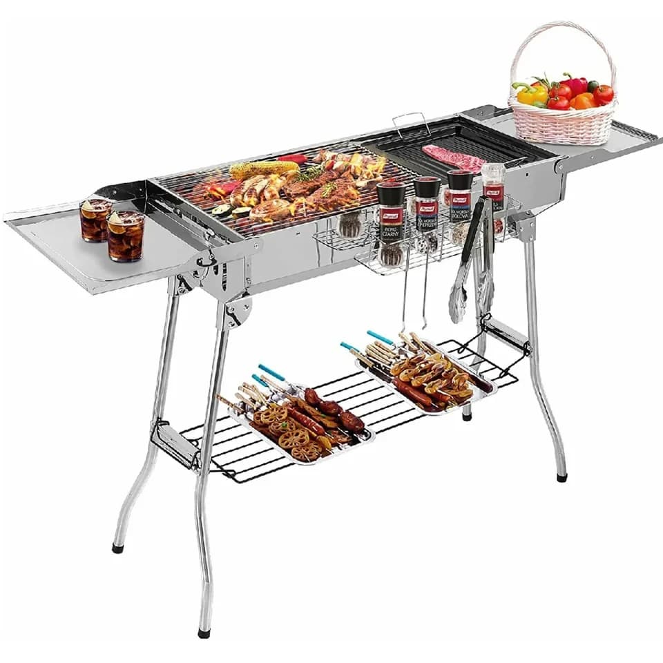 Barbacoa de carbón portátil Homfa de acero inoxidable 122 cm — barbacoa de acero inoxidable