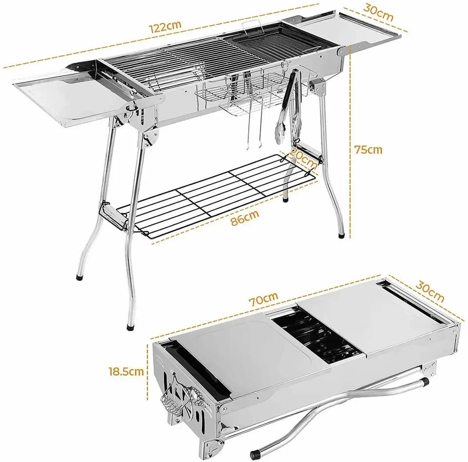 Barbacoa de carbón portátil Homfa de acero inoxidable 122 cm: medidas y dimensiones