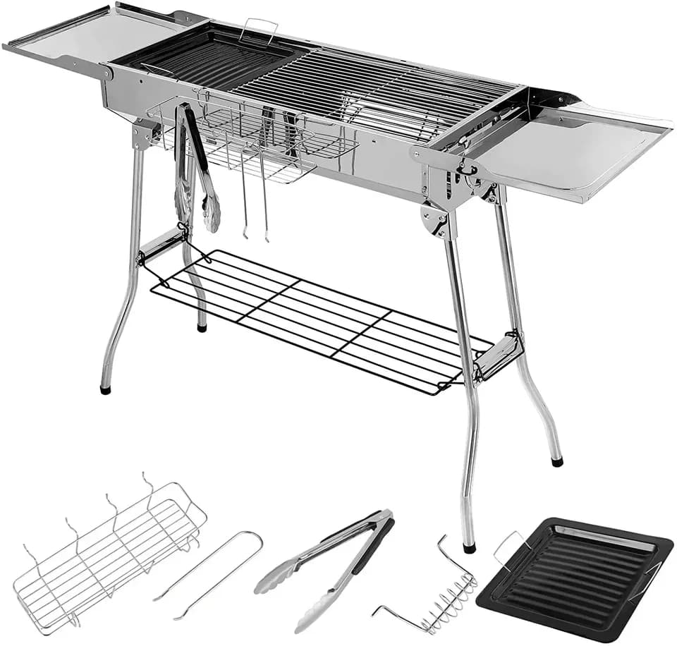 Barbacoa de carbón portátil Homfa de acero inoxidable 122 cm